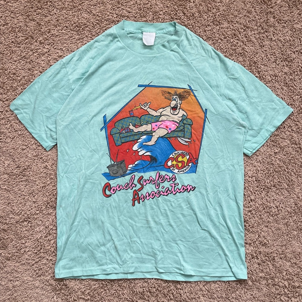 RARE Vintage 80s Couch Surfers Association CSA Funny Graphic T Shirt Size Large